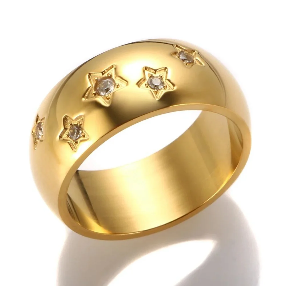 NEW‎ Women's Wide Pave Diamond Star Gold-Plated Ring Band Size 7